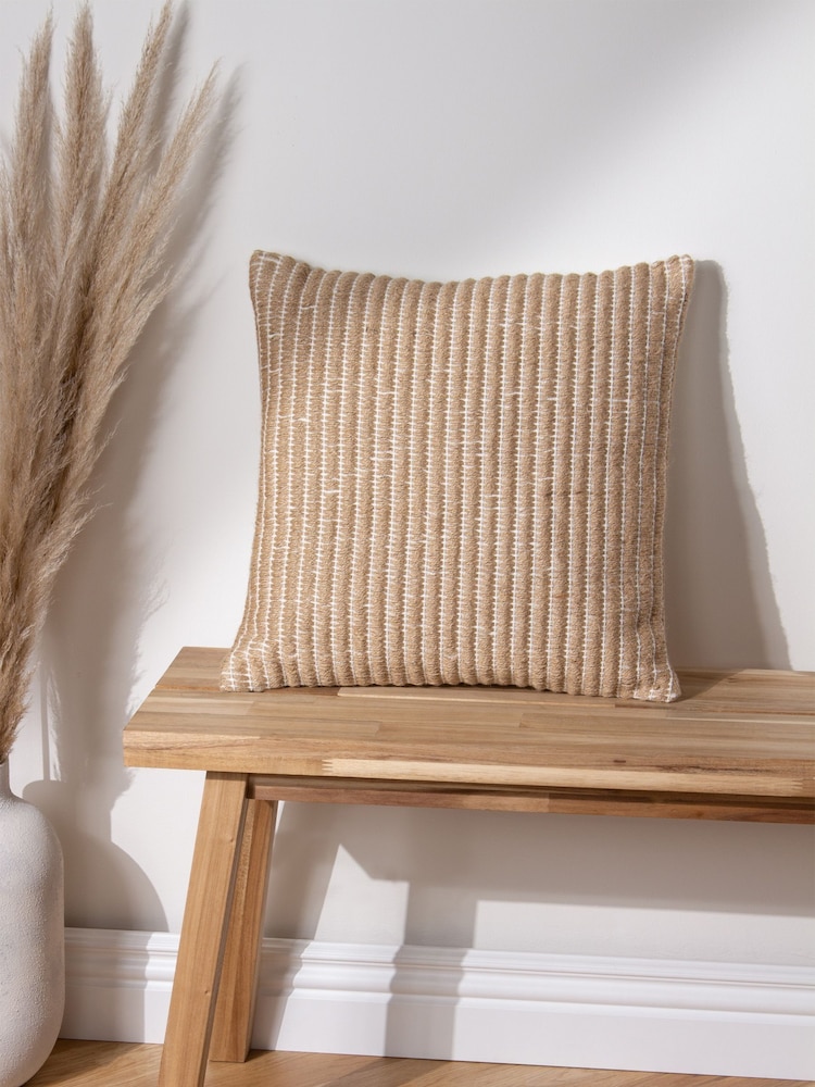 Yard Natural Beige Weaves Stripe Cotton Jute Woven Cushion - Image 1 of 7