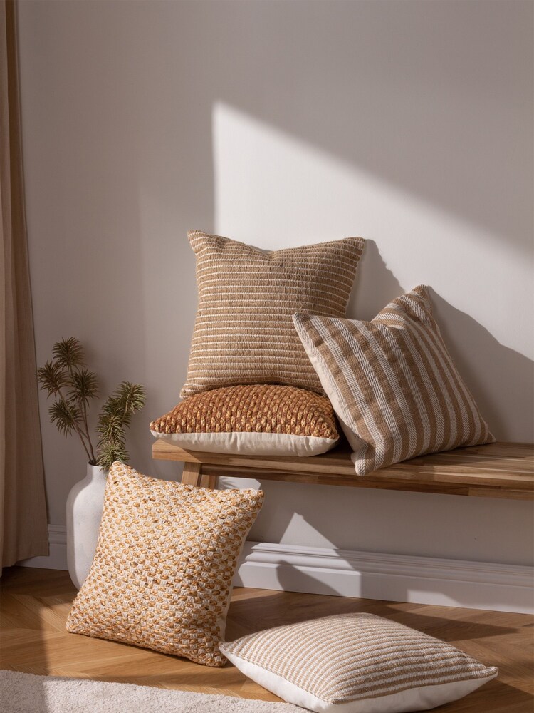 Yard Natural Beige Weaves Stripe Cotton Jute Woven Cushion - Image 2 of 7