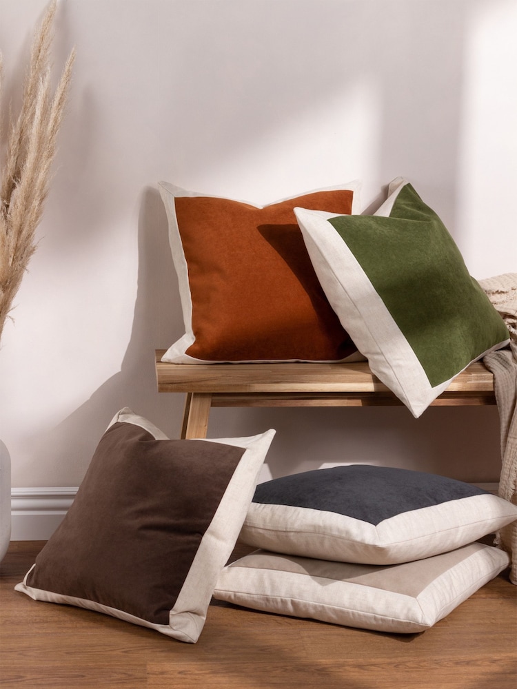 Yard Mole Brown Auden Linen Look Velvet Square Cushion - Image 2 of 7