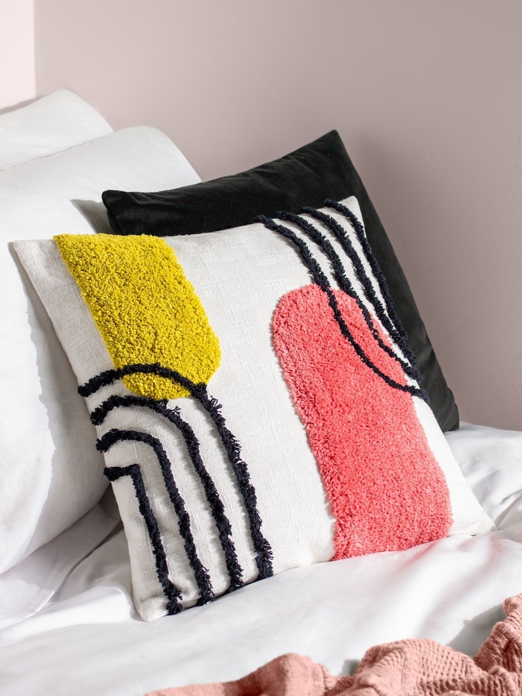heya home Citrus Yellow Elmer Art Deco Cotton Tufted 100% Cotton Cushion - Image 1 of 6