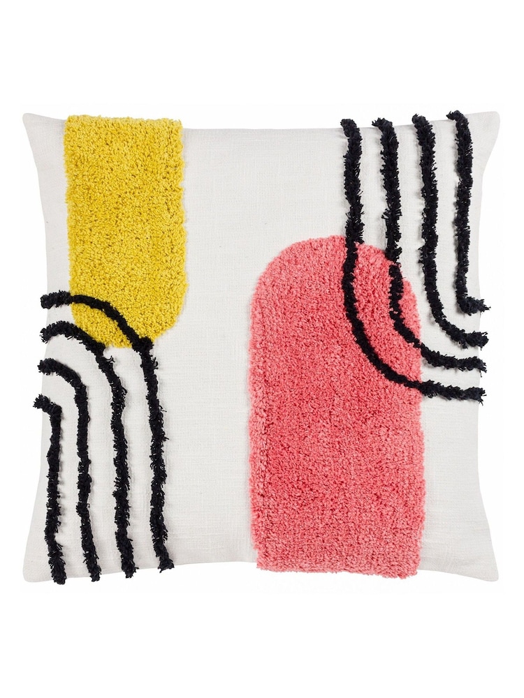heya home Citrus Yellow Elmer Art Deco Cotton Tufted 100% Cotton Cushion - Image 2 of 6