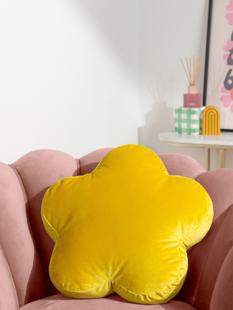 heya home Yellow Flower Velvet Cushion - Image 1 of 4