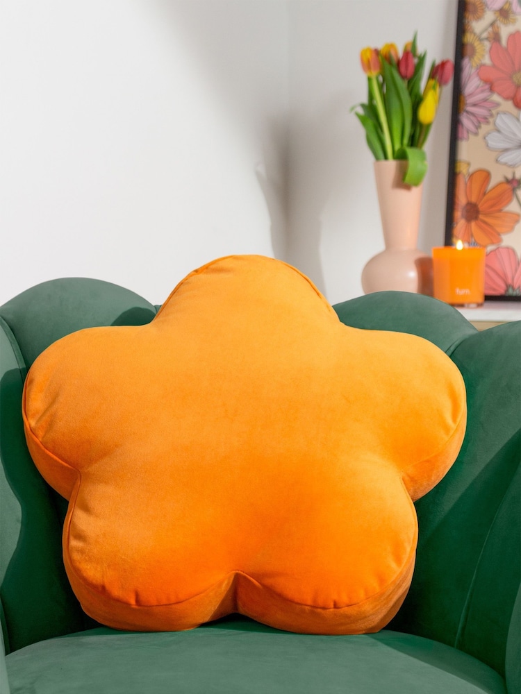 heya home Orange Flower Velvet Cushion - Image 1 of 5