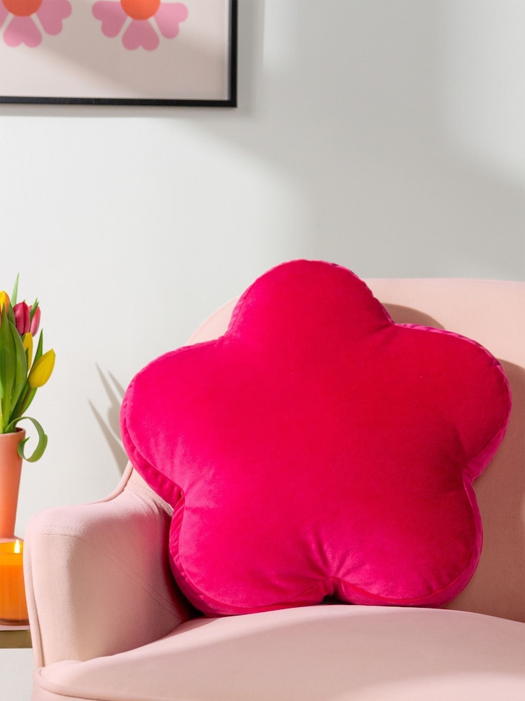 heya home Hot Pink Hot Pink Flower Velvet Cushion - Image 1 of 5