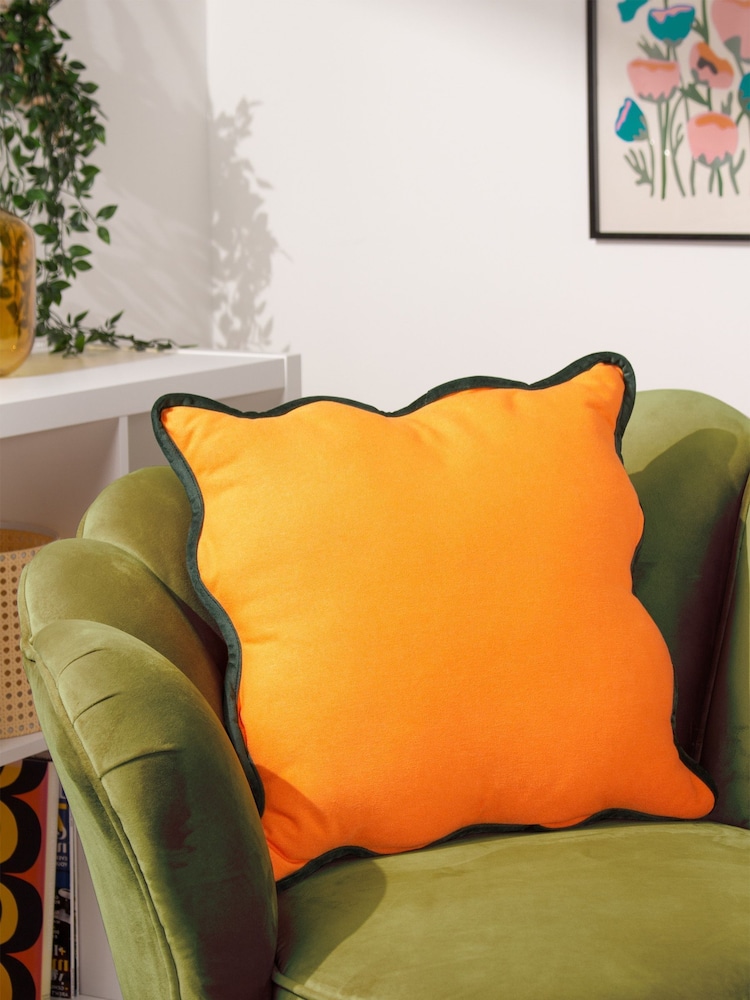 heya home Orange Wiggle Contrast Velvet Piped Edge Cushion - Image 1 of 7