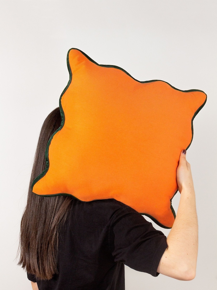 heya home Orange Wiggle Contrast Velvet Piped Edge Cushion - Image 2 of 7