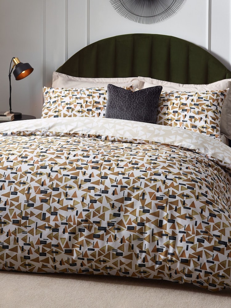HÖEM Toffee Brown City Geometric Cotton Rich Reversible Duvet Cover and Pillowcase Set - Image 1 of 4