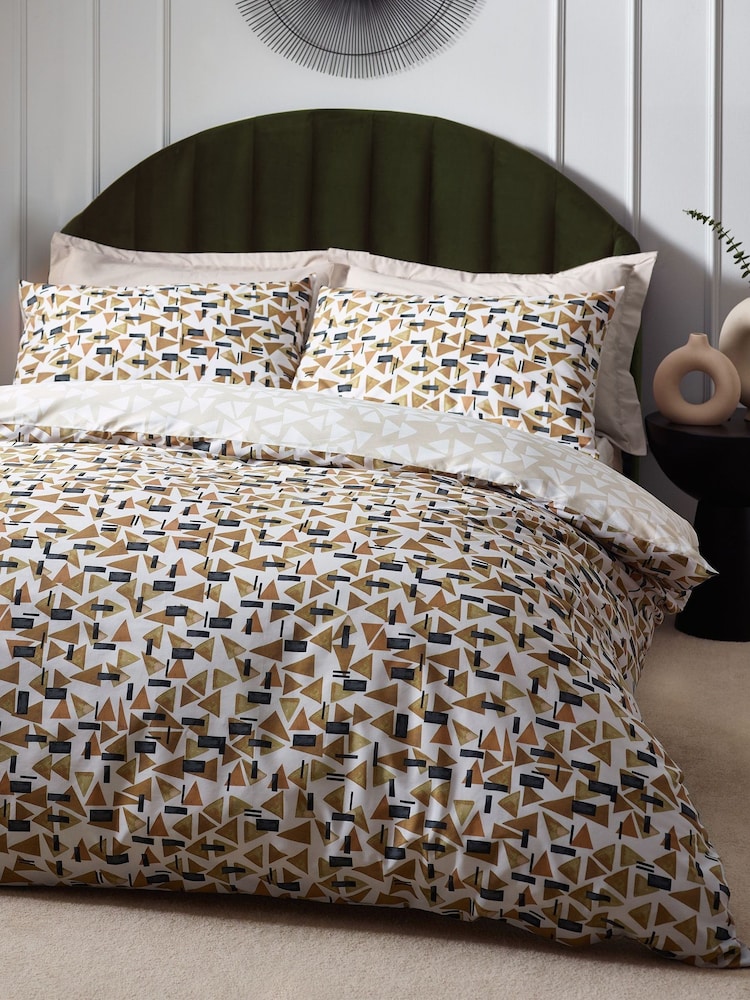 HÖEM Toffee Brown City Geometric Cotton Rich Reversible Duvet Cover and Pillowcase Set - Image 2 of 4