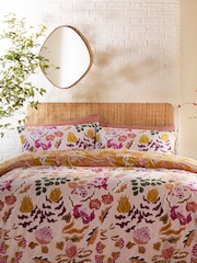 furn. Pink Protea Mediterranean Floral Reversible Duvet Cover and Pillowcase Set - Image 2 of 4