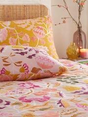 furn. Pink Protea Mediterranean Floral Reversible Duvet Cover and Pillowcase Set - Image 3 of 4