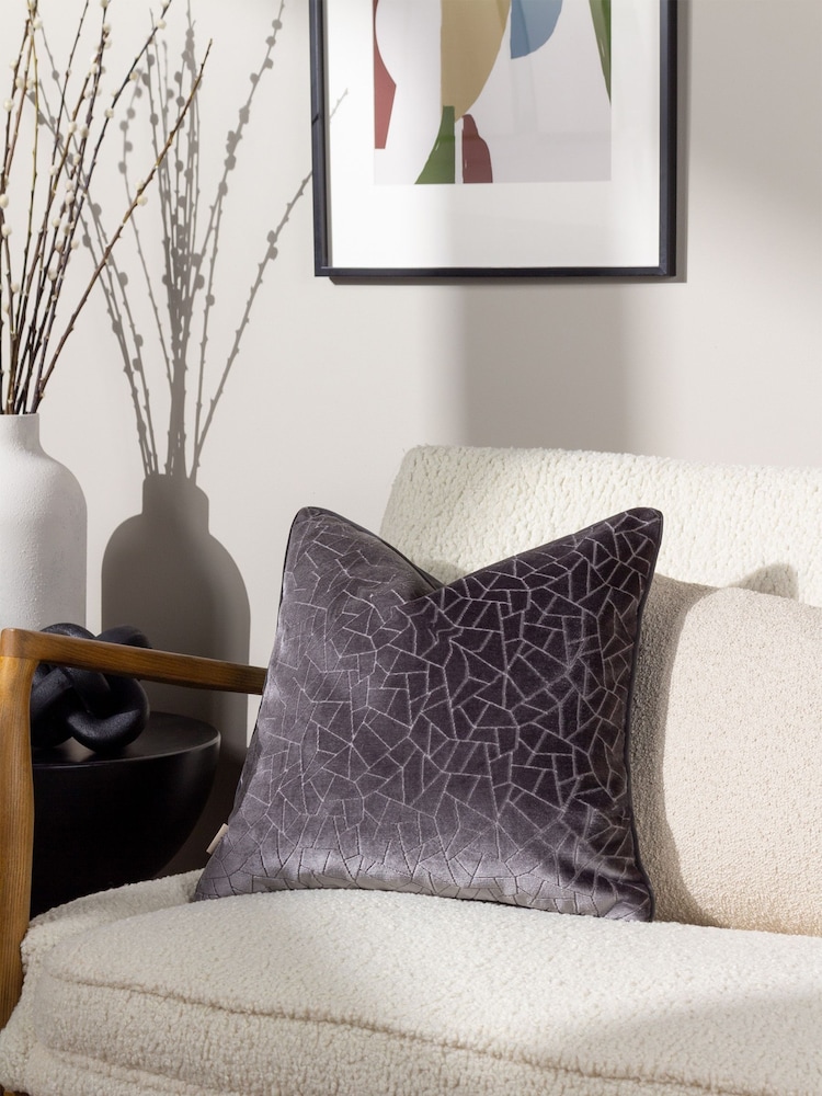 HÖEM Stargazer Grey Malans Geometric Cut Velvet Piped Cushion - Image 1 of 7