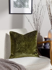 HÖEM Olive Green Malans Geometric Cut Velvet Piped Cushion - Image 1 of 7
