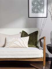 HÖEM Olive Green Malans Geometric Cut Velvet Piped Cushion - Image 2 of 7