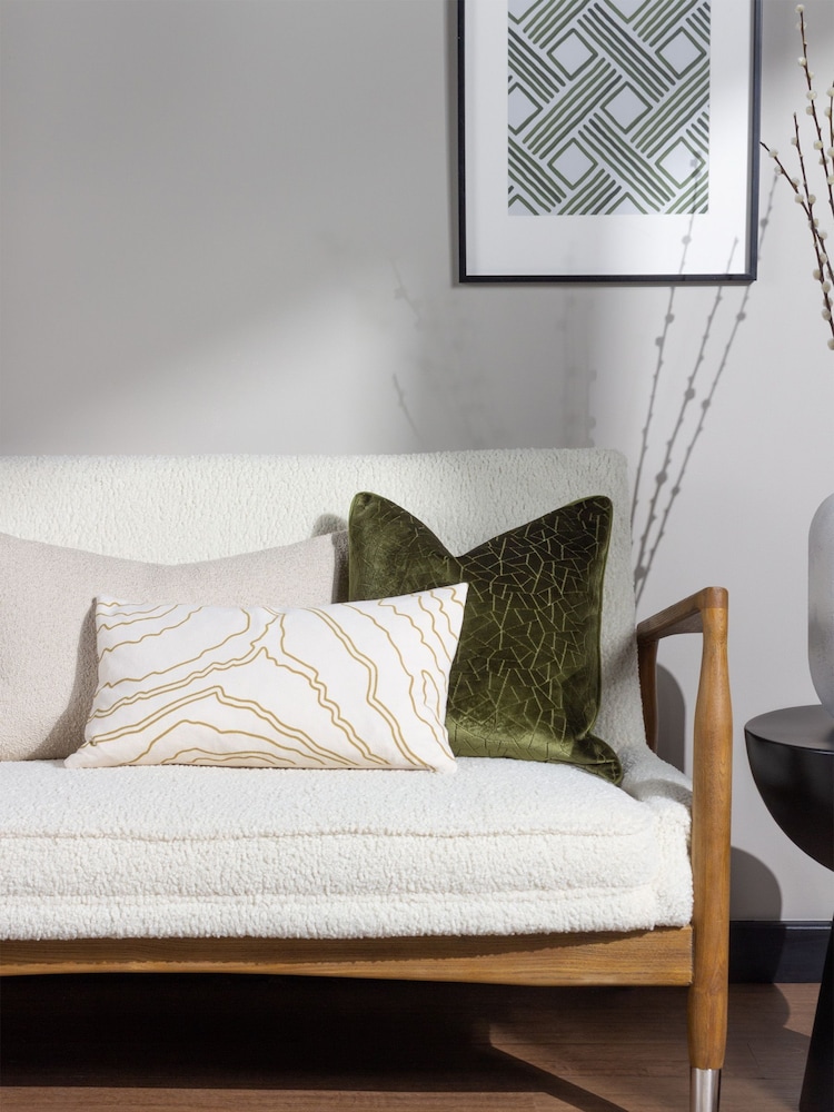 HÖEM Olive Green Malans Geometric Cut Velvet Piped Cushion - Image 2 of 7