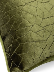 HÖEM Olive Green Malans Geometric Cut Velvet Piped Cushion - Image 6 of 7