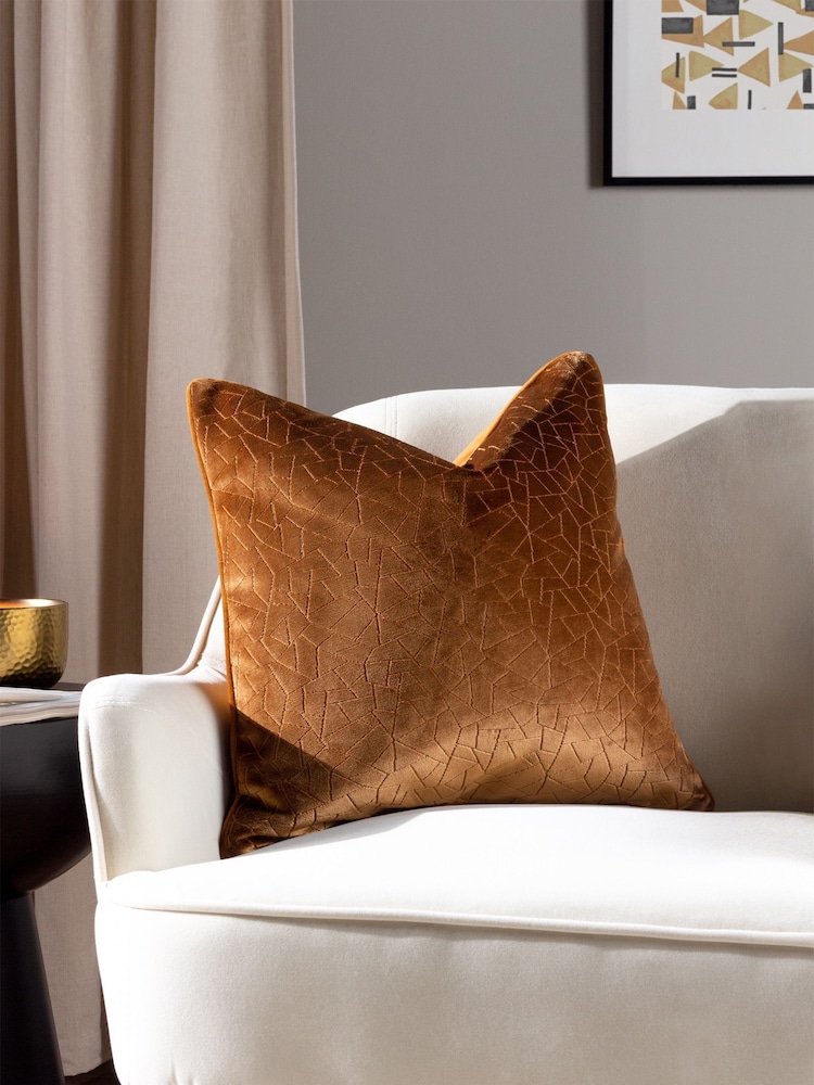 HÖEM Bronze Malans Geometric Cut Velvet Piped Cushion - Image 1 of 7