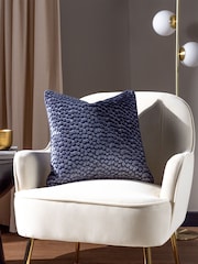 HÖEM Dusk Blue 45 x 45cm Lanzo Cut Velvet Spot Cushion - Image 1 of 7
