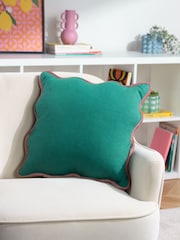 heya home Green Pink Wiggle Contrast Velvet Piped Edge Cushion - Image 1 of 6