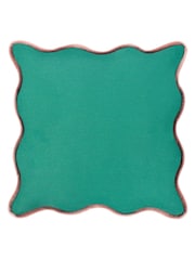 heya home Green Pink Wiggle Contrast Velvet Piped Edge Cushion - Image 2 of 6