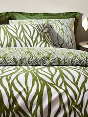 HÖEM Olive Green Olive Green Frond Minimalist Botanics Cotton Rich Duvet Cover and Pillowcase Set - Image 3 of 4