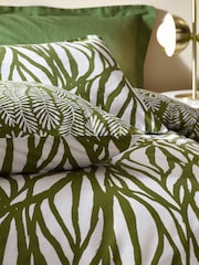 HÖEM Olive Green Olive Green Frond Minimalist Botanics Cotton Rich Duvet Cover and Pillowcase Set - Image 4 of 4