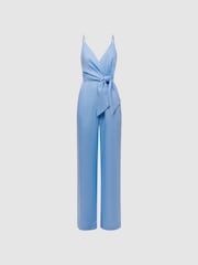 Reiss Blue Emily Linen Side Tie Jumpsuit - Image 2 of 4