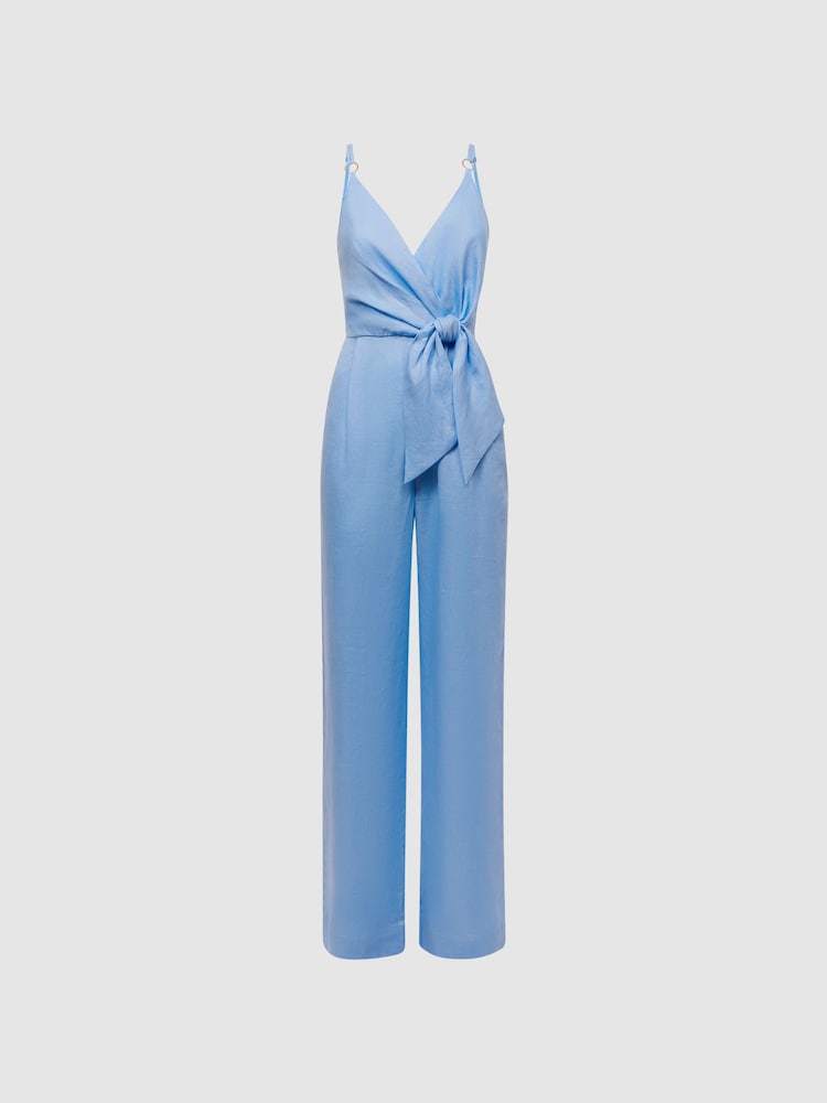 Reiss Blue Emily Linen Side Tie Jumpsuit - Image 2 of 4