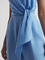 Reiss Blue Emily Linen Side Tie Jumpsuit - Image 3 of 4