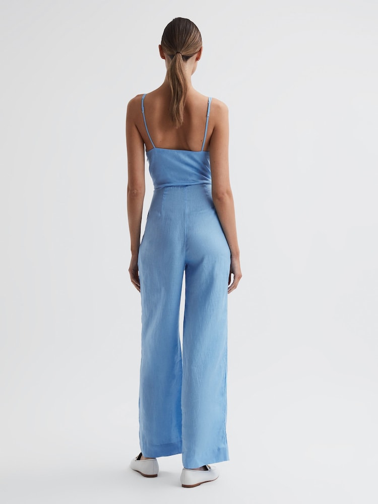 Reiss Blue Emily Linen Side Tie Jumpsuit - Image 4 of 4