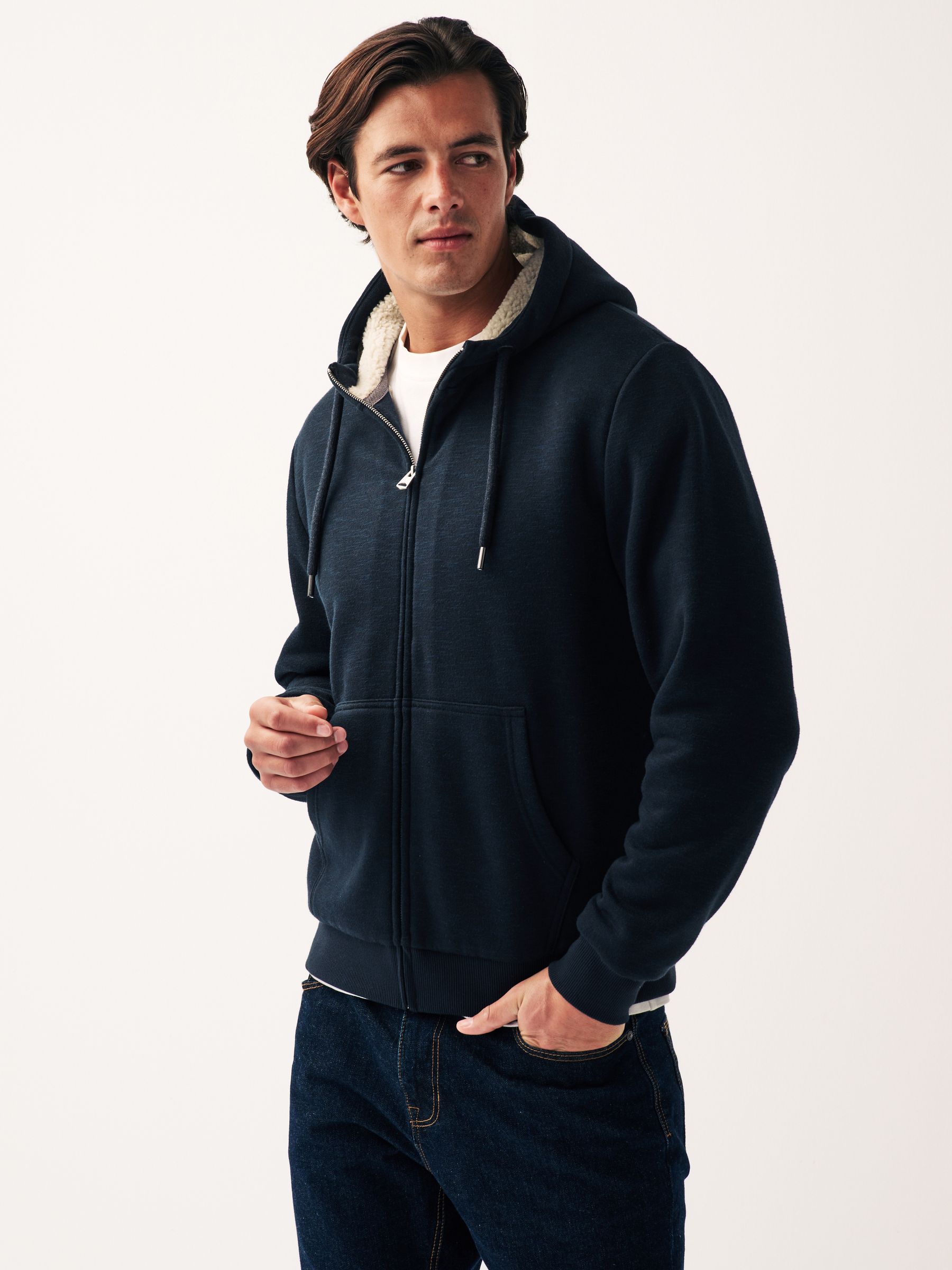 Buy Navy Blue Borg Fleece Zip Through Hoodie from Next Luxembourg