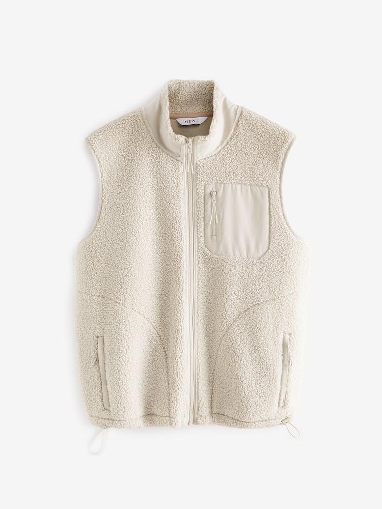 Blanc écru - Veste zippée en polaire en peau de mouton - Image 7 of 9
