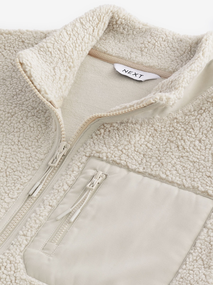 Blanc écru - Veste zippée en polaire en peau de mouton - Image 8 of 9