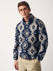 Grey/Navy Borg Fleece Funnel Quarter Zip Neck - Image 1 of 8