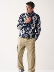 Grey/Navy Borg Fleece Funnel Quarter Zip Neck - Image 2 of 8