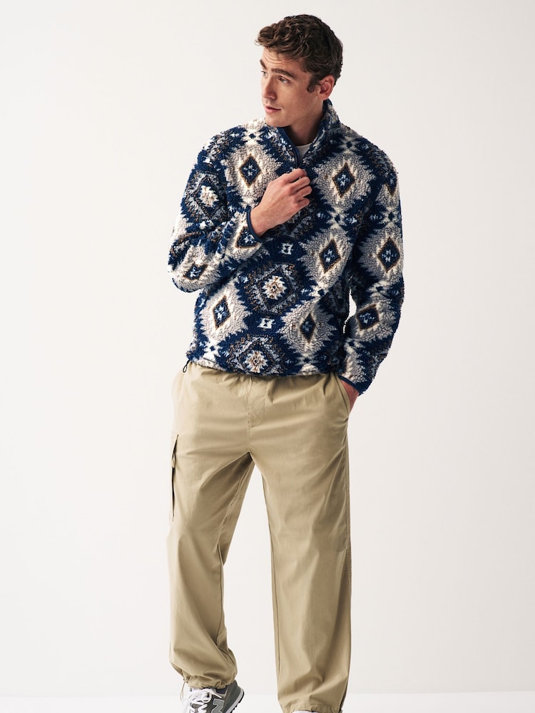 Grey/Navy Borg Fleece Funnel Quarter Zip Neck - Image 2 of 8