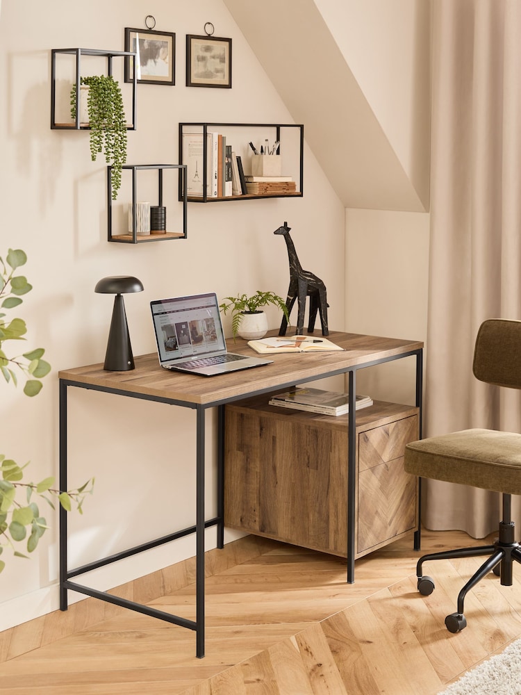 Dark Natural Bronx Oak Effect Storage Desk - Image 1 of 9