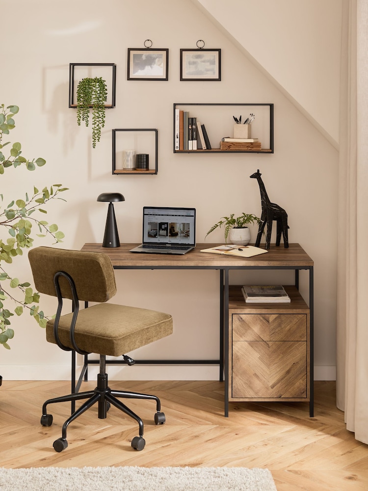 Dark Natural Bronx Oak Effect Storage Desk - Image 2 of 9