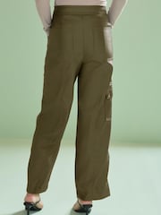 Olive Green Faux Leather PU Cargo Trousers - Image 3 of 5