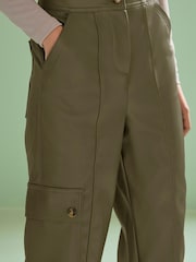Olive Green Faux Leather PU Cargo Trousers - Image 4 of 5
