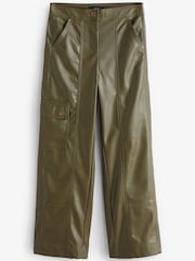 Olive Green Faux Leather PU Cargo Trousers - Image 5 of 5
