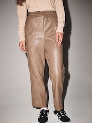 Camel Faux Leather PU Jogger Trousers - Image 1 of 6