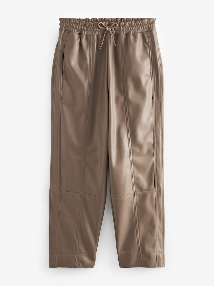 Camel Faux Leather PU Jogger Trousers - Image 2 of 6