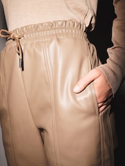 Camel Faux Leather PU Jogger Trousers - Image 4 of 6