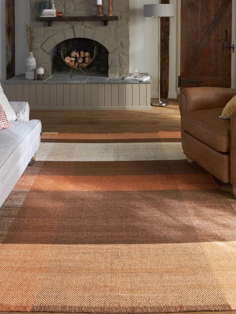 Rust Orange Stretton Check Rug - Image 1 of 6