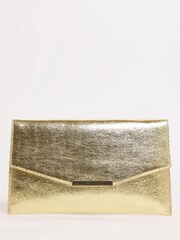 JD Williams Gold Envelope Clutch Bag With Chain Strap - Image 1 of 5