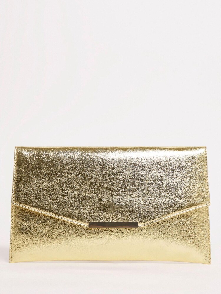 JD Williams Gold Envelope Clutch Bag With Chain Strap - Image 1 of 5