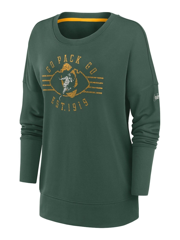 Nike Green Green NFL Fanatics Womens Bay Packers Historic Dri-FIT Drop Shoulder Crew Sweatshirt Womens - Image 1 of 3