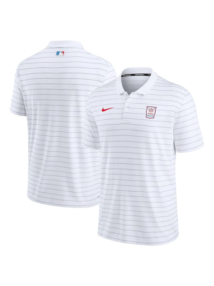 Nike White Fanatics Miami Marlins Nike City Connect Striped Polo Shirt - Image 1 of 3 Nike White Fanatics Miami Marlins Nike City Connect Striped Polo Shirt - Image 1 of 3