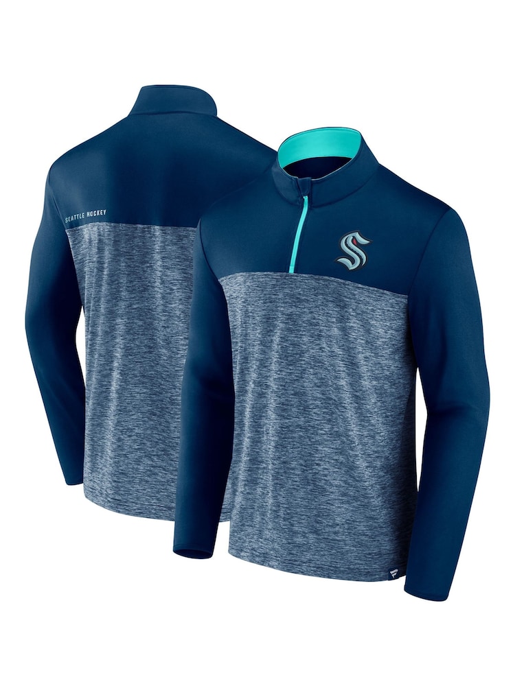 Seattle Kraken Fanatics Blue Branded Iconic Defender Quarter Zip Sweatshirt - Image 1 of 3 Seattle Kraken Fanatics Blue Branded Iconic Defender Quarter Zip Sweatshirt - Image 1 of 3