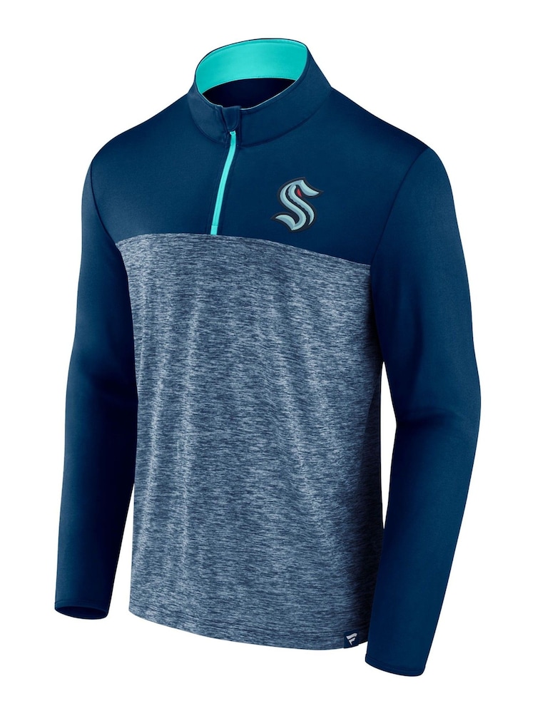 Seattle Kraken Fanatics Blue Branded Iconic Defender Quarter Zip Sweatshirt - Image 2 of 3 Seattle Kraken Fanatics Blue Branded Iconic Defender Quarter Zip Sweatshirt - Image 2 of 3